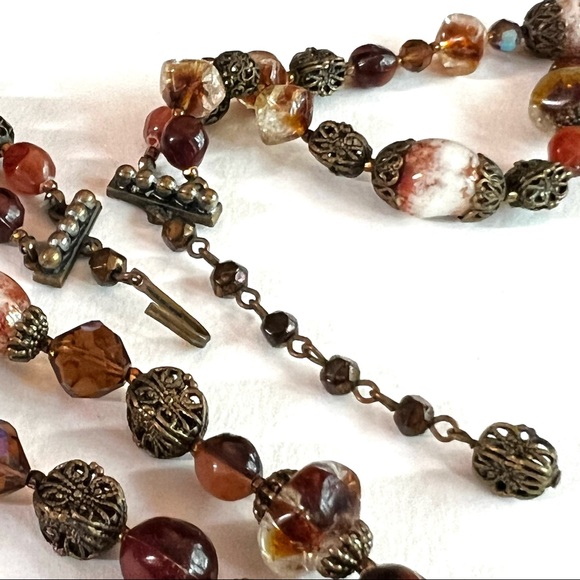 ALICE CAVINESS Vintage Designer Double Strand Glass Bead Necklace Earthy Rich - Picture 7 of 9